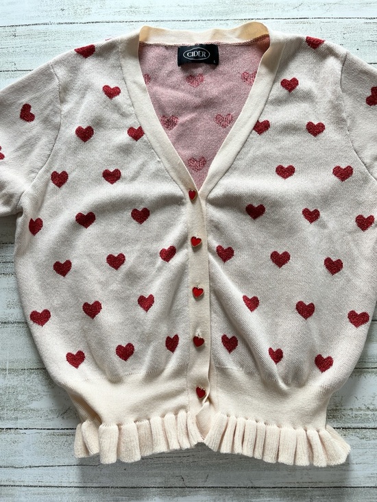 Cider Sweaters - Cider Cream Cardigan with Red Heart Jacquard